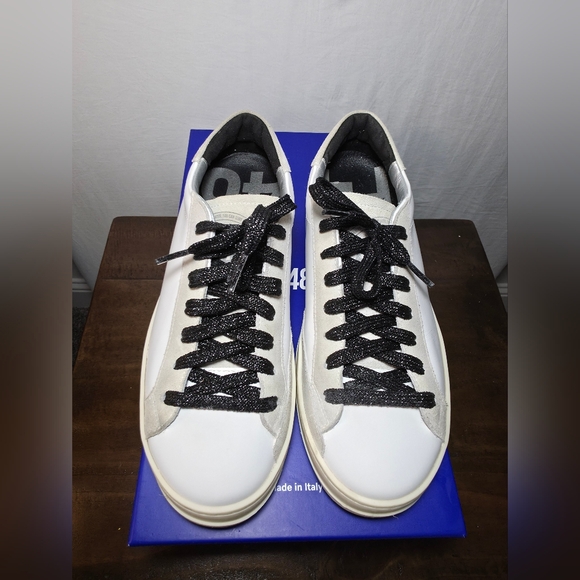 P448 Shoes - P448 John Italian Leather Luxury Sneakers White/Black Glitter Chic Streetstyle